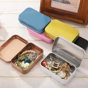 Bulk Blue Color Small Hinge Lid Crafts Jewelry Storage Case Empty Metal Tin Box