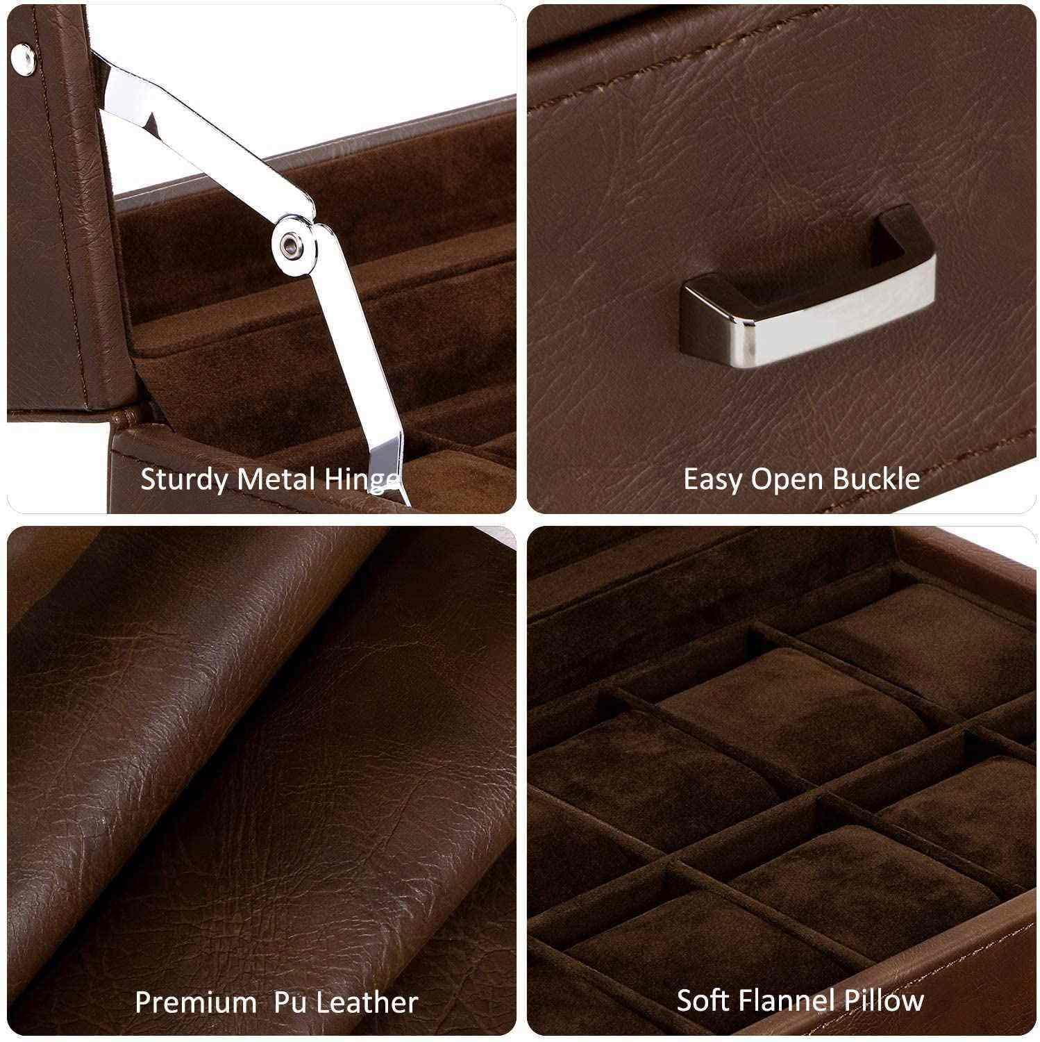 Watch Box Organizer for Men Luxury Watch Case 20 Slots Faux Leather Watch Display Case with Real Glass Top , Metal Hinge, Brown - Image 5