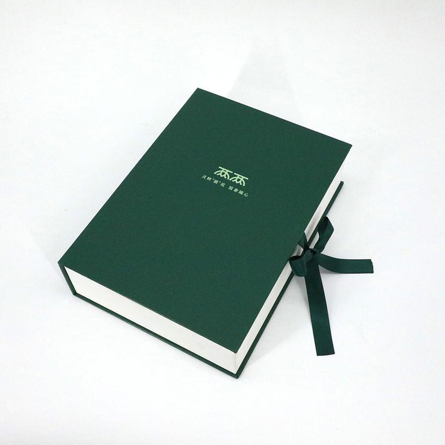 Customized Flip Top Premium Gift Box Hard Green Ribbon Book Shaped Gift Box for Bridesmaid Present Packaging - 图片 2