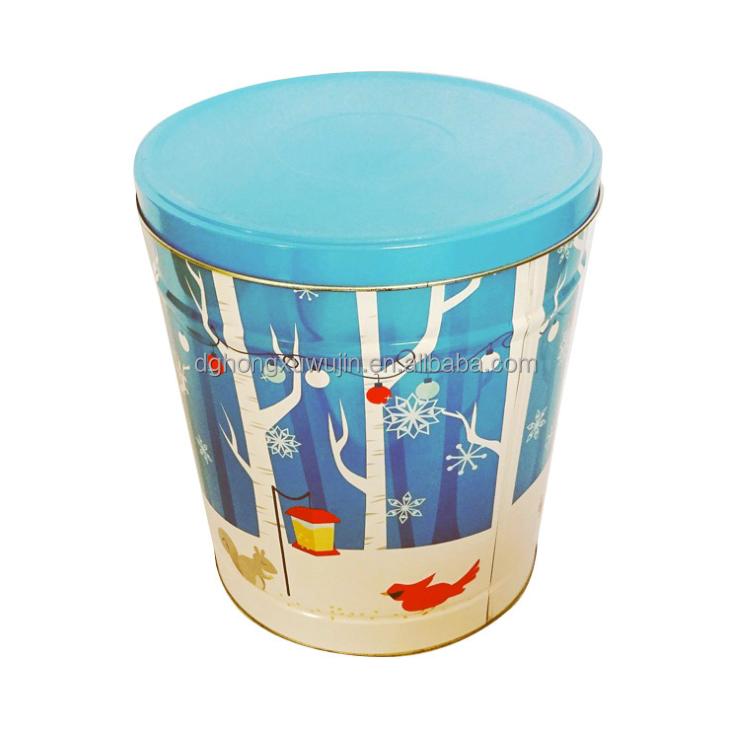 Customized printed 2 gallon large round christmas popcorn tins bucket delicate promotional metal popcorn packaging tin with lid - 图片 5