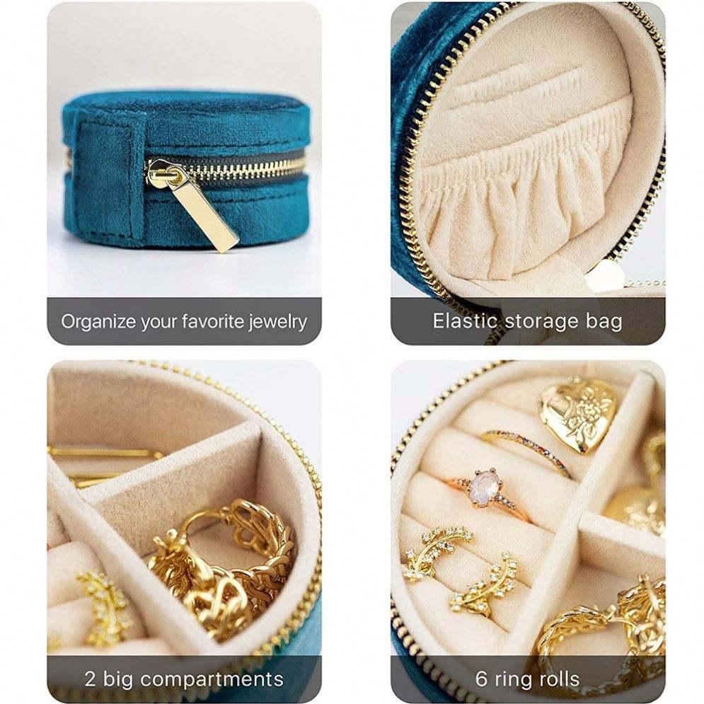 Factory Supplying Portable Jewelry Organizer Case Two Layer Pu Leather Round Jewelry Box - 图片 6