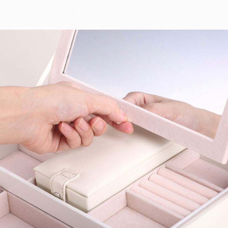 Elegant pu Leather Jewelry Box With Metal Lock Portable Leather Jewelry organizer Travel Jewelry Packaging Box With Mirror - 图片 3