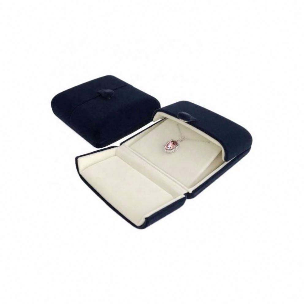 Double Layer Fine Material Modern Elegant Double Function Navy Blue Velvet Pendant Earrings Necklace Gift Box - 图片 5