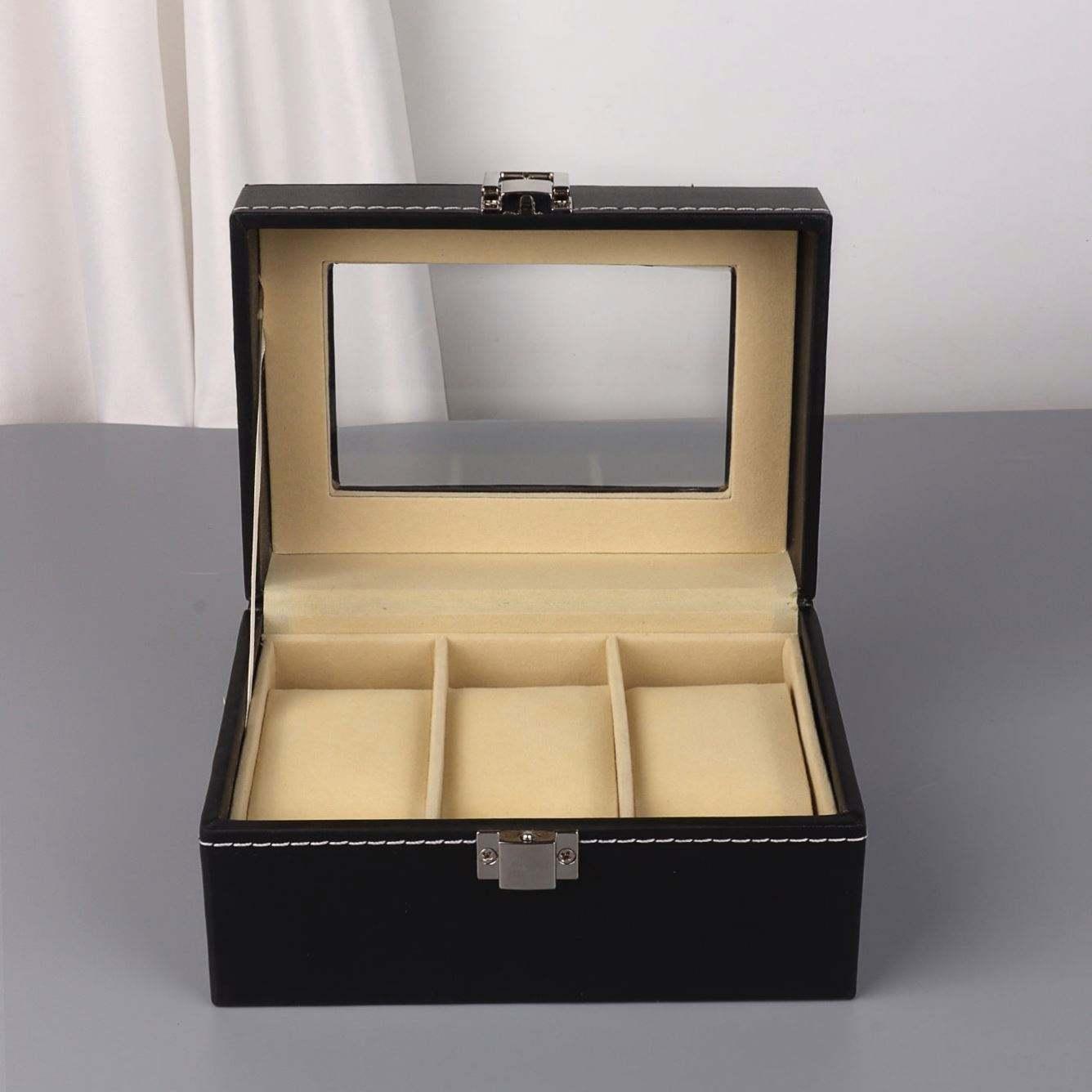 XINGYUE In Stock Classic High Quality Watches Box Black PU Faux Leather 3 Slots Watch Watch Storage Box - Image 2