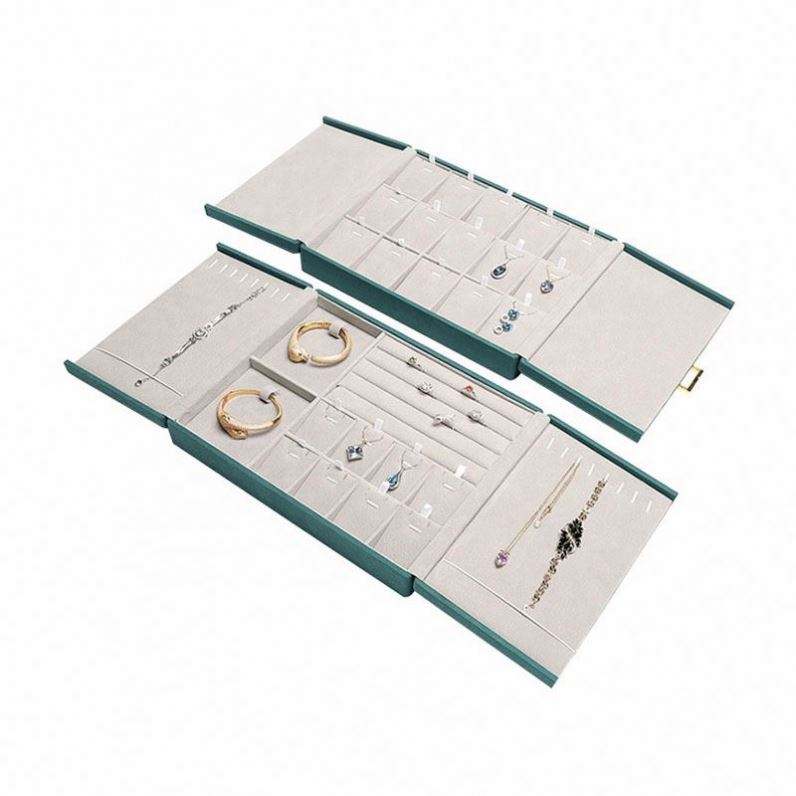 large-capacity custom logo velvet package cosmetic ring bracelet necklace jewelry storage box with metal buckle - Image 4