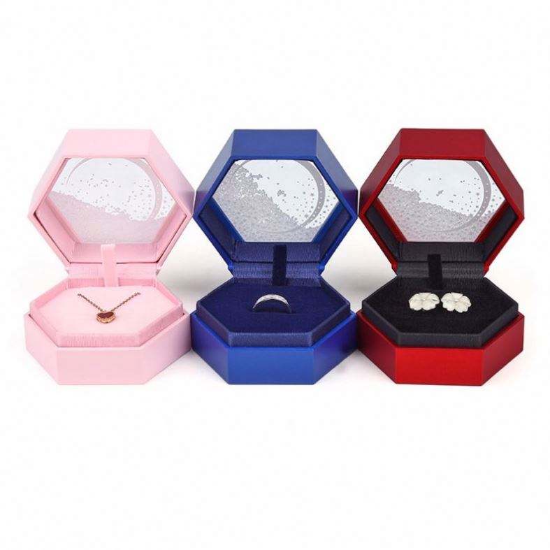 Hexagon Quicksandy Jewelry Box High Quality Plastic Satin Cloth Jewelry Box Earrings Ring Necklace Dual Purpose Jewelry Gift Box