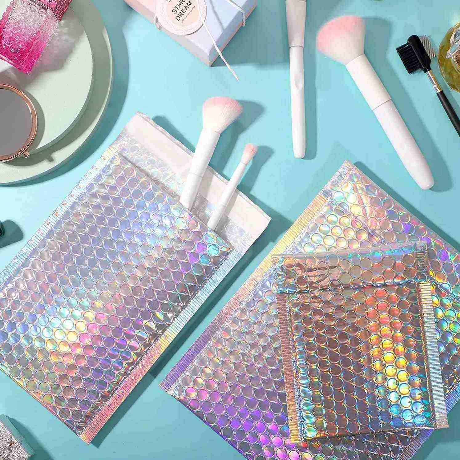 Custom biodegradable 4x7 courier bag large holographic metallic padded bubble envelopes mailer bag for jewelry package - 图片 2