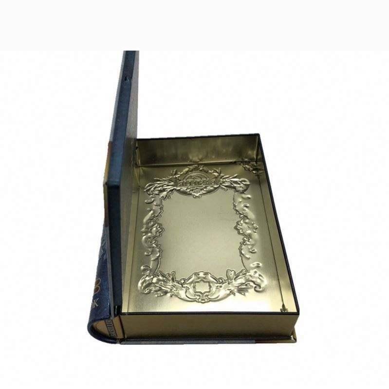 Custom Creative Book Shape Clamshell Tin Box Packaging Gift Good Quality Tea Packaging Embossed Tin Box Food Packaging Tin - 图片 2