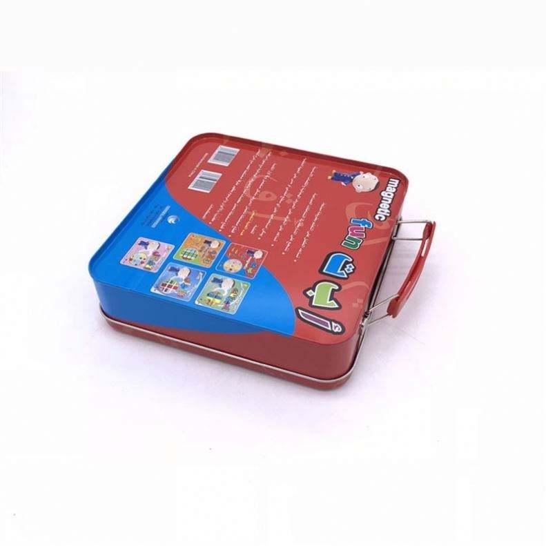 High quality custom printed Embossing rectangular hinged tin box cute lunch tin box with handle for kids - 图片 4