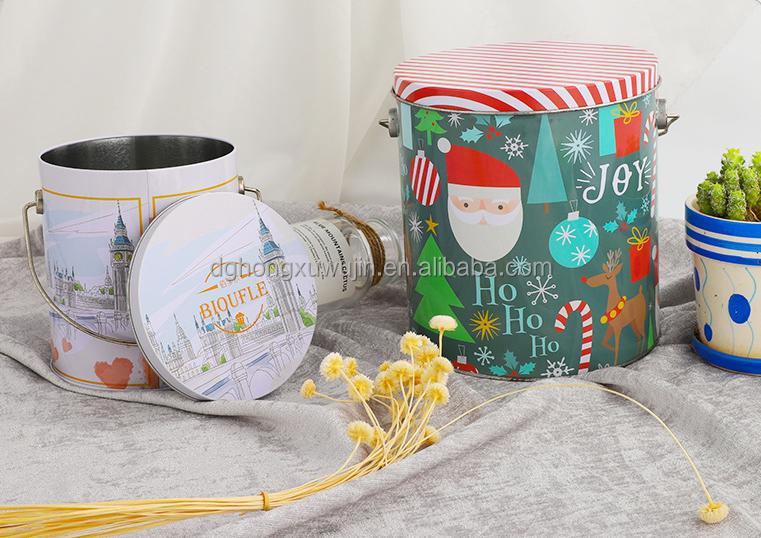 Customized printed 2 gallon large round christmas popcorn tins bucket delicate promotional metal popcorn packaging tin with lid - 图片 7