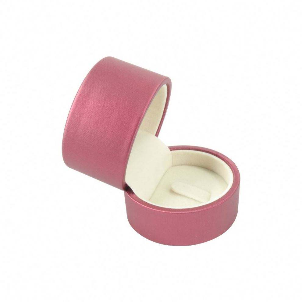 design color pink custom round wedding luxury travel double small ring gift packaging for women with box suede jewelry box - 图片 2