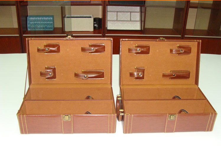 2024Newest Best Selling High Quality MDF Material Plus PU Leather Double Layer Wooden Wine Box - Image 3