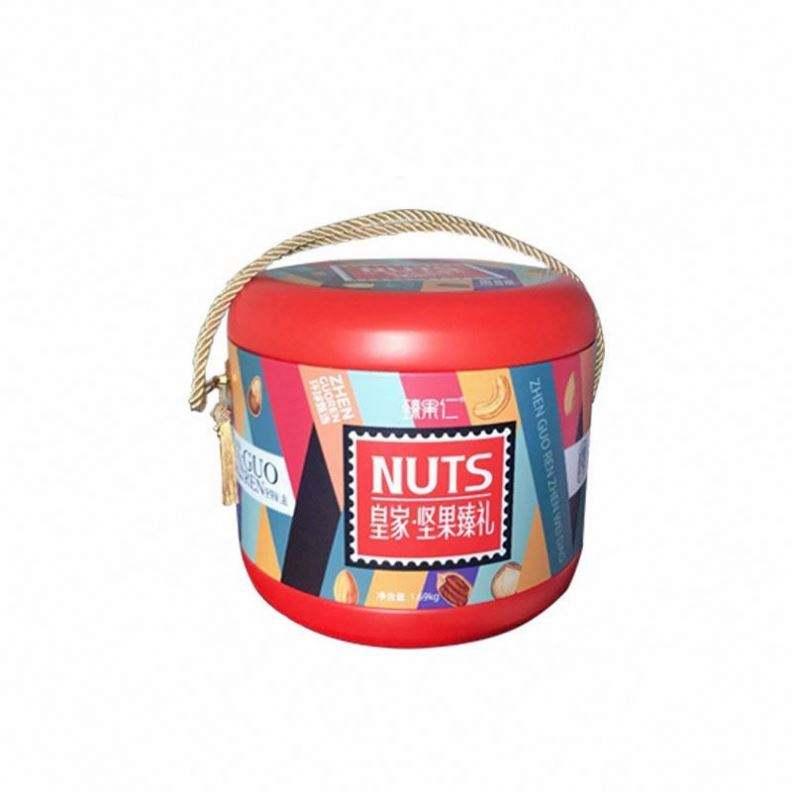 Round Bulk Biscuit Tin Case Luxury Packaging Moon Cake Set Tin Box With Handle /food Grade Tinplate Biscuit Tin