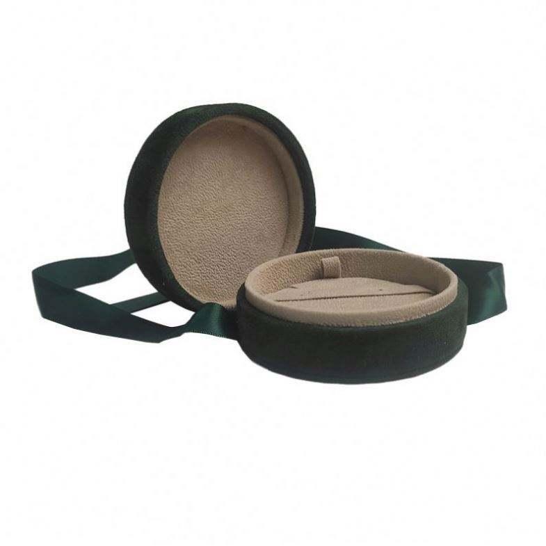 Wholesale custom velvet jewelry ring necklace gift round boxes packaging with logo printed - Image 3