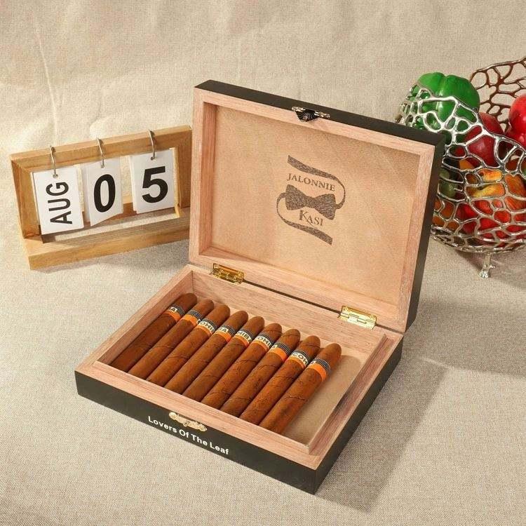 Factory Custom Size Solid Wooden Cigar Box Laser Logo Flip Cover Luxury Cigar Gift Box with Lock - Image 4