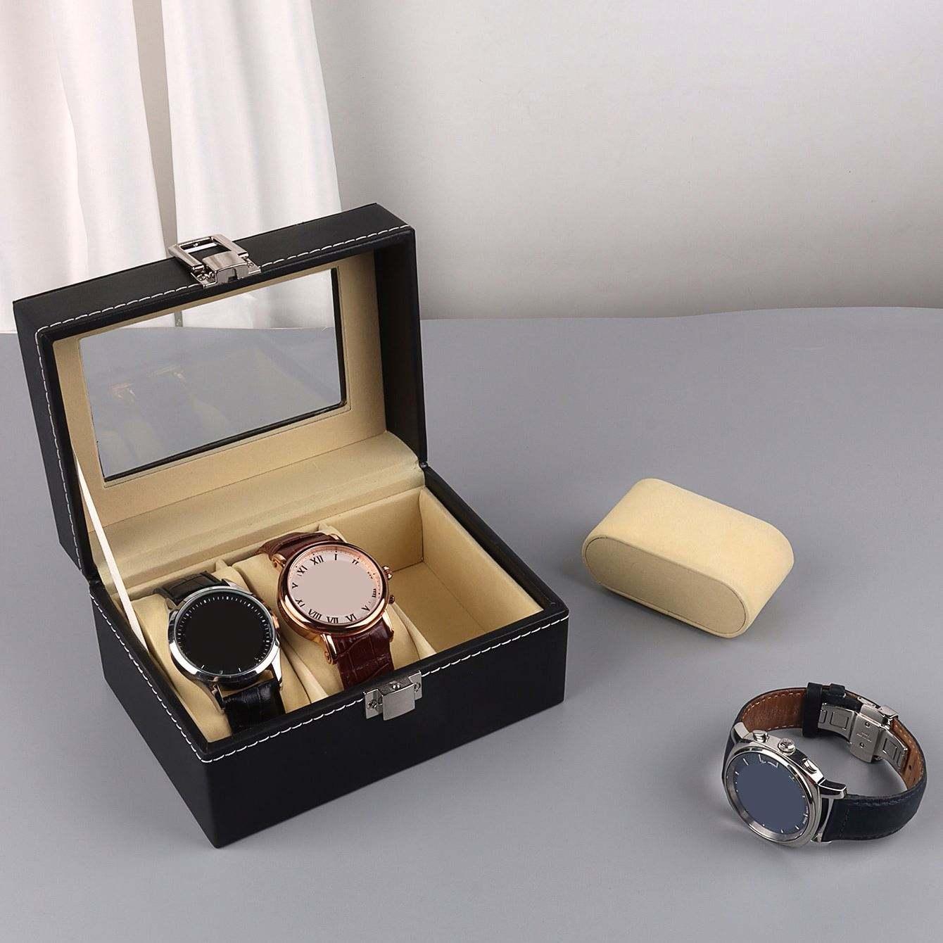 XINGYUE In Stock Classic High Quality Watches Box Black PU Faux Leather 3 Slots Watch Watch Storage Box - Image 4