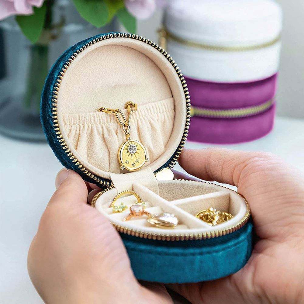 Factory Supplying Portable Jewelry Organizer Case Two Layer Pu Leather Round Jewelry Box - 图片 4