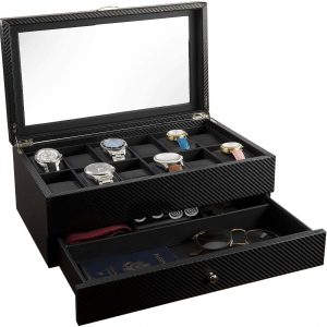 First-Class 12 Slots wooden with PU leather Watch holder Box Display Case & Organizer For Men