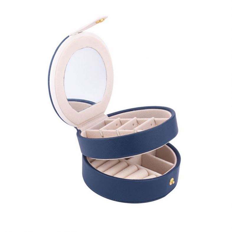 Custom round shape box for jewelry with logo luxury faux leather jewelry storage box