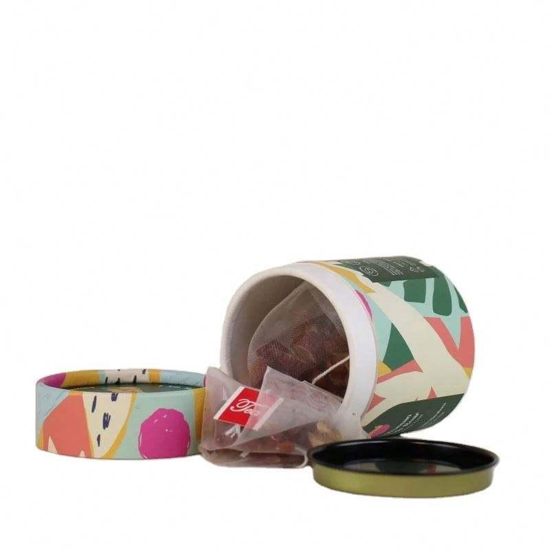 Customized Biodegradable Cardboard Can for Tea and Coffee Packing Cardboard Tube with Metal Lid - 图片 3