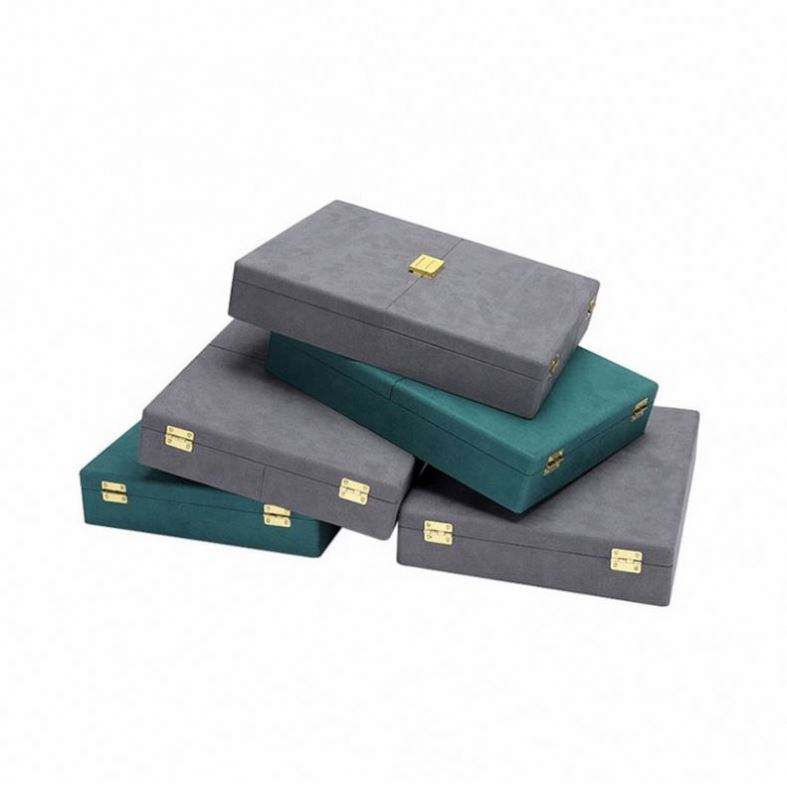 large-capacity custom logo velvet package cosmetic ring bracelet necklace jewelry storage box with metal buckle - Image 3