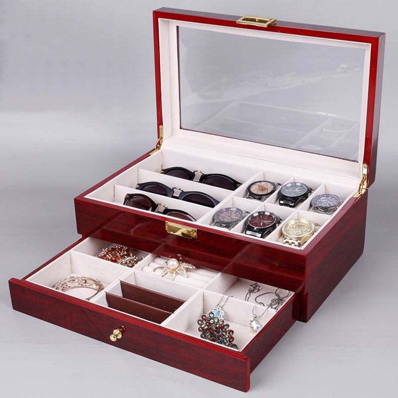 XINGYUE Stock 2 Decks Watches Box Red Black Wood Universal Sunglasses Watch Jewelry Gift Box Display Packaging Box Case - Image 2