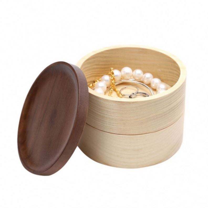 Custom multi-layer round wooden jewelry box with cover
