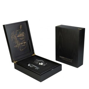 Factory Handmade Custom Laser Pattern Ash Solid Wood Rectangle Luxury Black Wine Wood Box