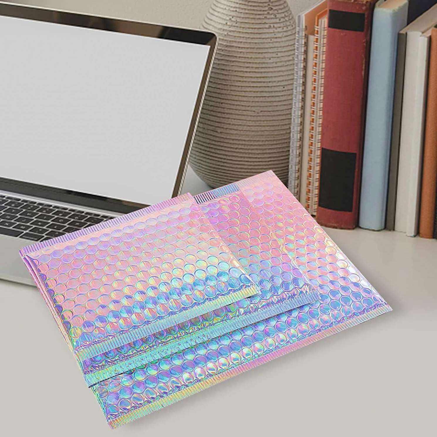 Custom biodegradable 4x7 courier bag large holographic metallic padded bubble envelopes mailer bag for jewelry package - 图片 4