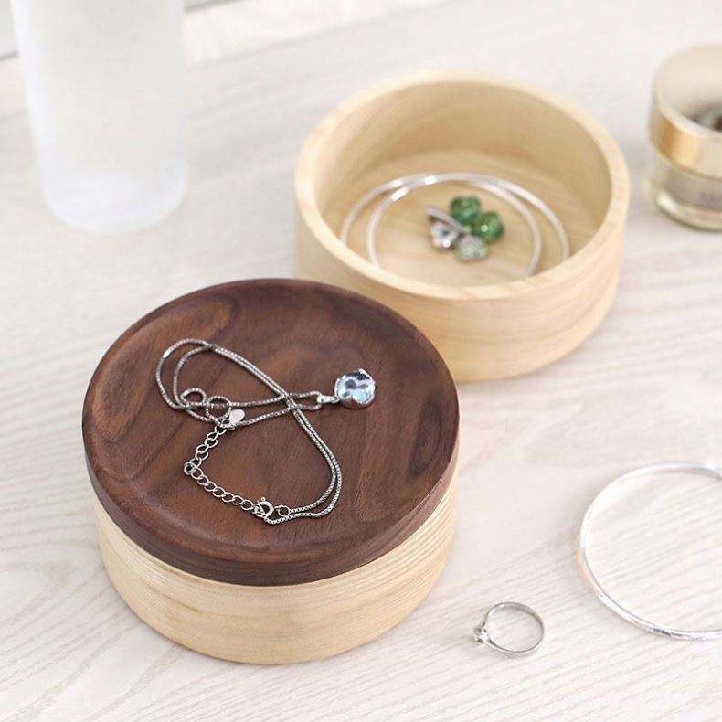 Custom multi-layer round wooden jewelry box with cover - Image 5