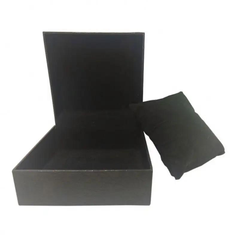 luxury high quality leather black ring and jewelry gift box packaging with velvet insert and small pillow - Image 2