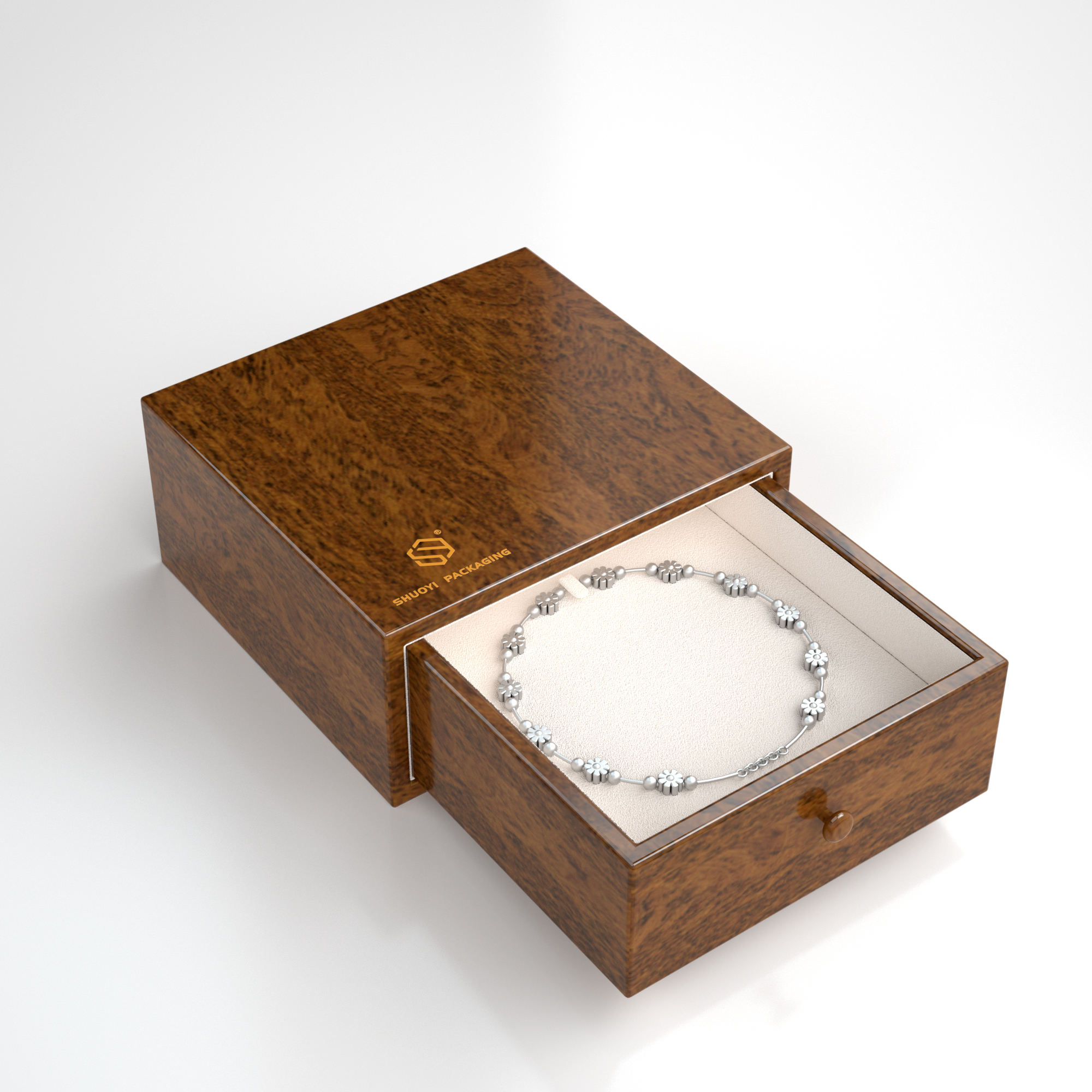 Square Mdf Wooden Box For Bracelet Premium Luxury Bracelet Wood Display Box - Image 2