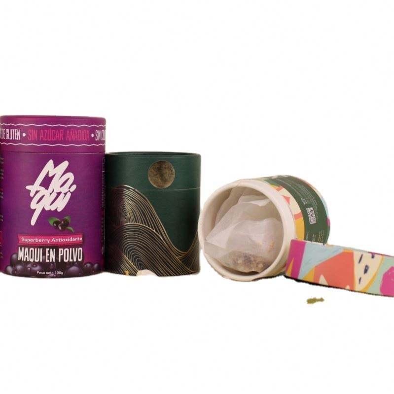 Custom logo cylinder foil tea food paper tube packaging with metal aluminum foil food airtight for Fruit Tea paper tube - 图片 4