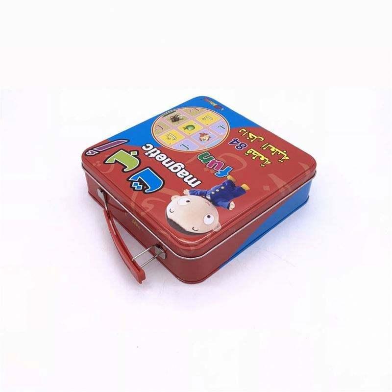 High quality custom printed Embossing rectangular hinged tin box cute lunch tin box with handle for kids - 图片 2