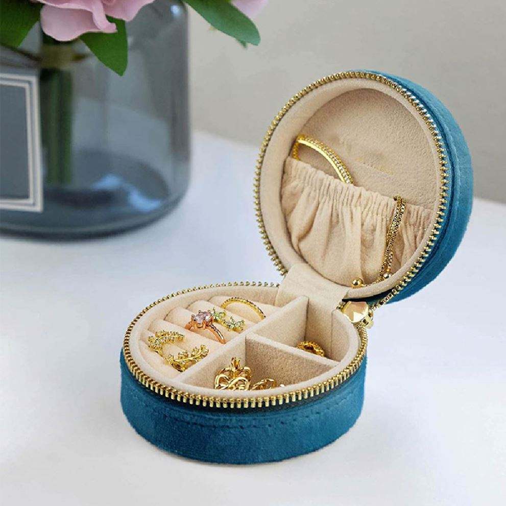Factory Supplying Portable Jewelry Organizer Case Two Layer Pu Leather Round Jewelry Box - 图片 2