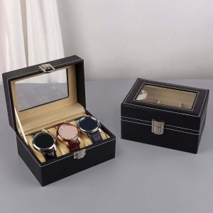 XINGYUE In Stock Classic High Quality Watches Box Black PU Faux Leather 3 Slots Watch Watch Storage Box