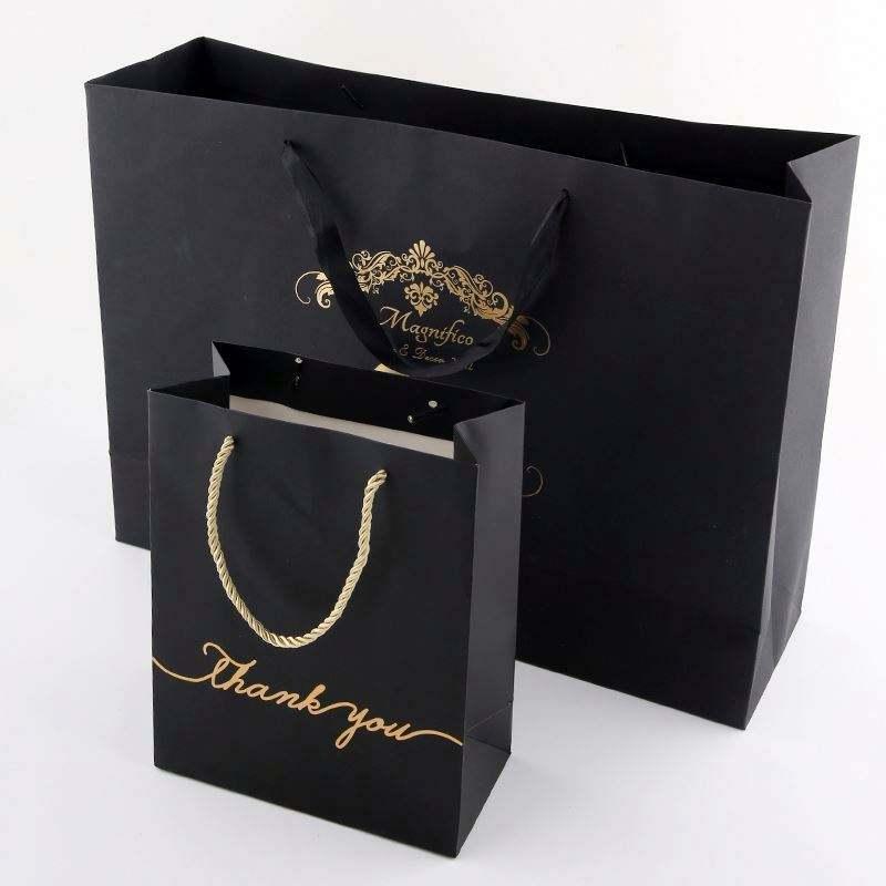 Factory Wholesale Custom Printed Logo Black Cardboard Kraft Paper Shopping Packaging Gift Bags for small business