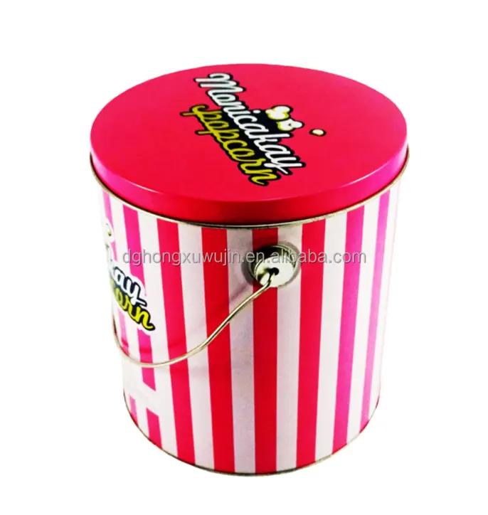 Customized printed 2 gallon large round christmas popcorn tins bucket delicate promotional metal popcorn packaging tin with lid - 图片 4