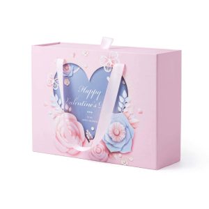Wholesale Pink Valentine's Day Gift Packaging Box Girl Heart Rectangle Gift Drawer Box With Handle Cardboard Gift Packaging Box