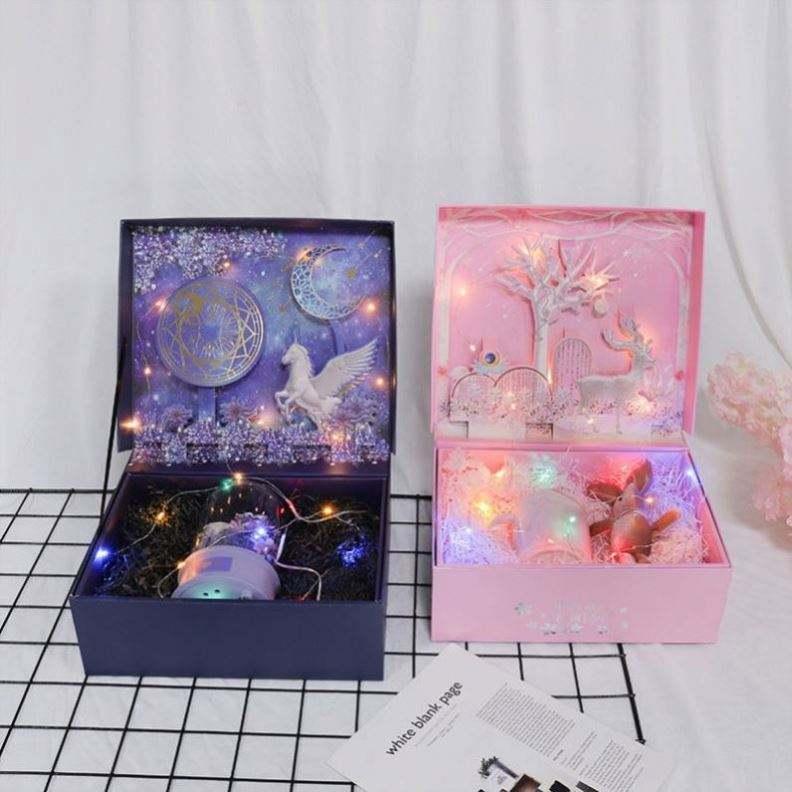 Stock Pink Blue Unicorn 3d Rectangle Starry Sky Gift Box Exquisite Gift Packaging Box For Girls Large Clamshell Gift Paper Box - 图片 6