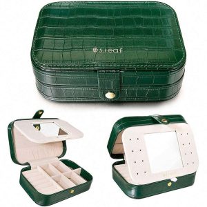 Small Mirror Retro Crocodile Leather Jewelry Organizer Travel Jewelry Organizer Travel Jewelry Boxes for Women Earring