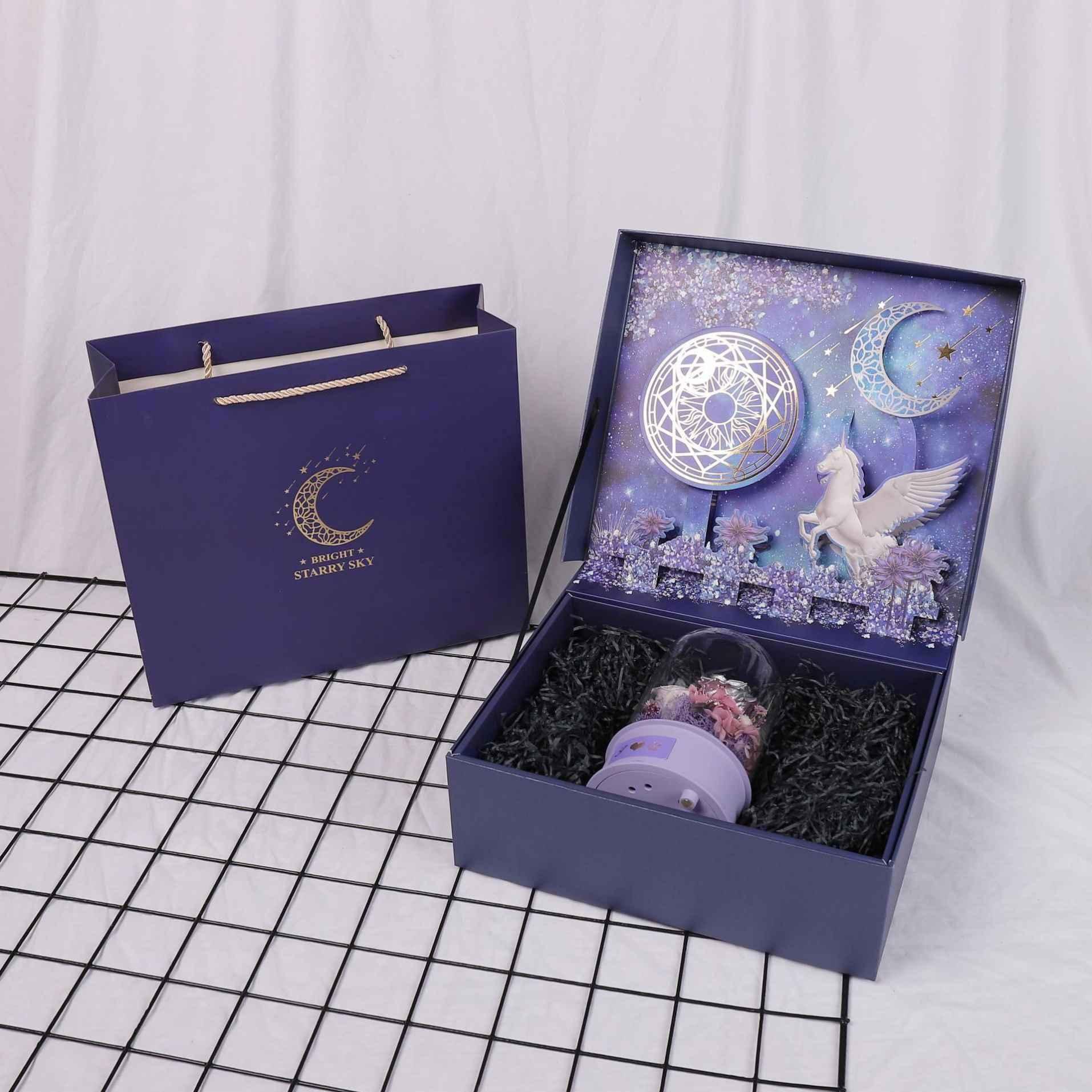 Stock Pink Blue Unicorn 3d Rectangle Starry Sky Gift Box Exquisite Gift Packaging Box For Girls Large Clamshell Gift Paper Box - 图片 4