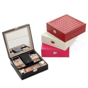 Elegant pu Leather Jewelry Box With Metal Lock Portable Leather Jewelry organizer Travel Jewelry Packaging Box With Mirror