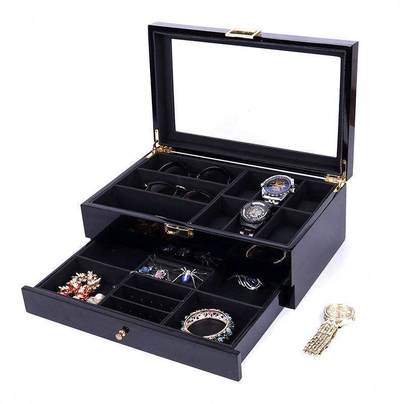 XINGYUE Stock 2 Decks Watches Box Red Black Wood Universal Sunglasses Watch Jewelry Gift Box Display Packaging Box Case - Image 5