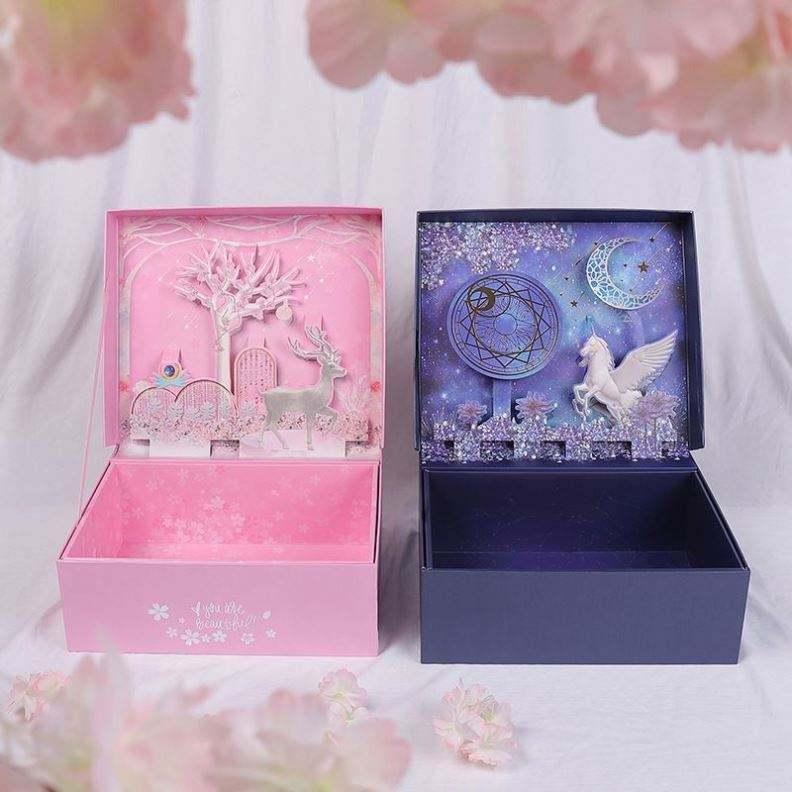 Stock Pink Blue Unicorn 3d Rectangle Starry Sky Gift Box Exquisite Gift Packaging Box For Girls Large Clamshell Gift Paper Box - 图片 3