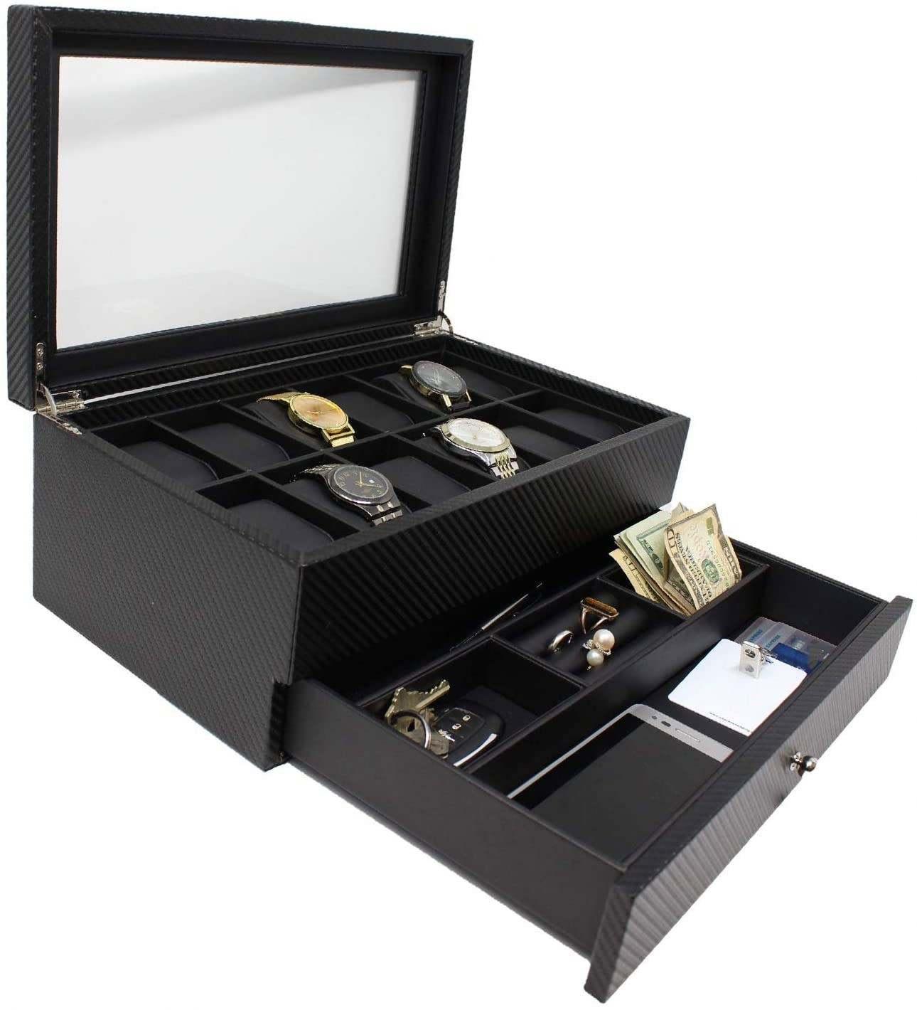 First-Class 12 Slots wooden with PU leather Watch holder Box Display Case & Organizer For Men - 图片 6