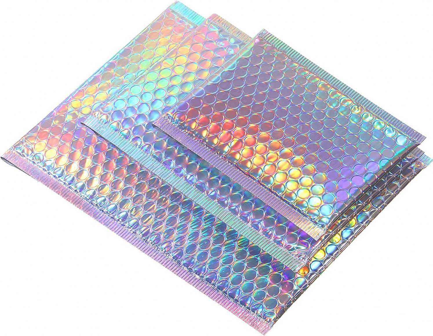 Custom biodegradable 4x7 courier bag large holographic metallic padded bubble envelopes mailer bag for jewelry package - 图片 6