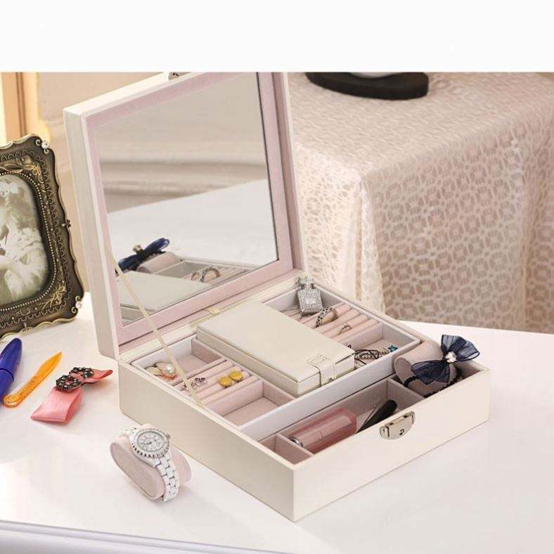 Elegant pu Leather Jewelry Box With Metal Lock Portable Leather Jewelry organizer Travel Jewelry Packaging Box With Mirror - 图片 2