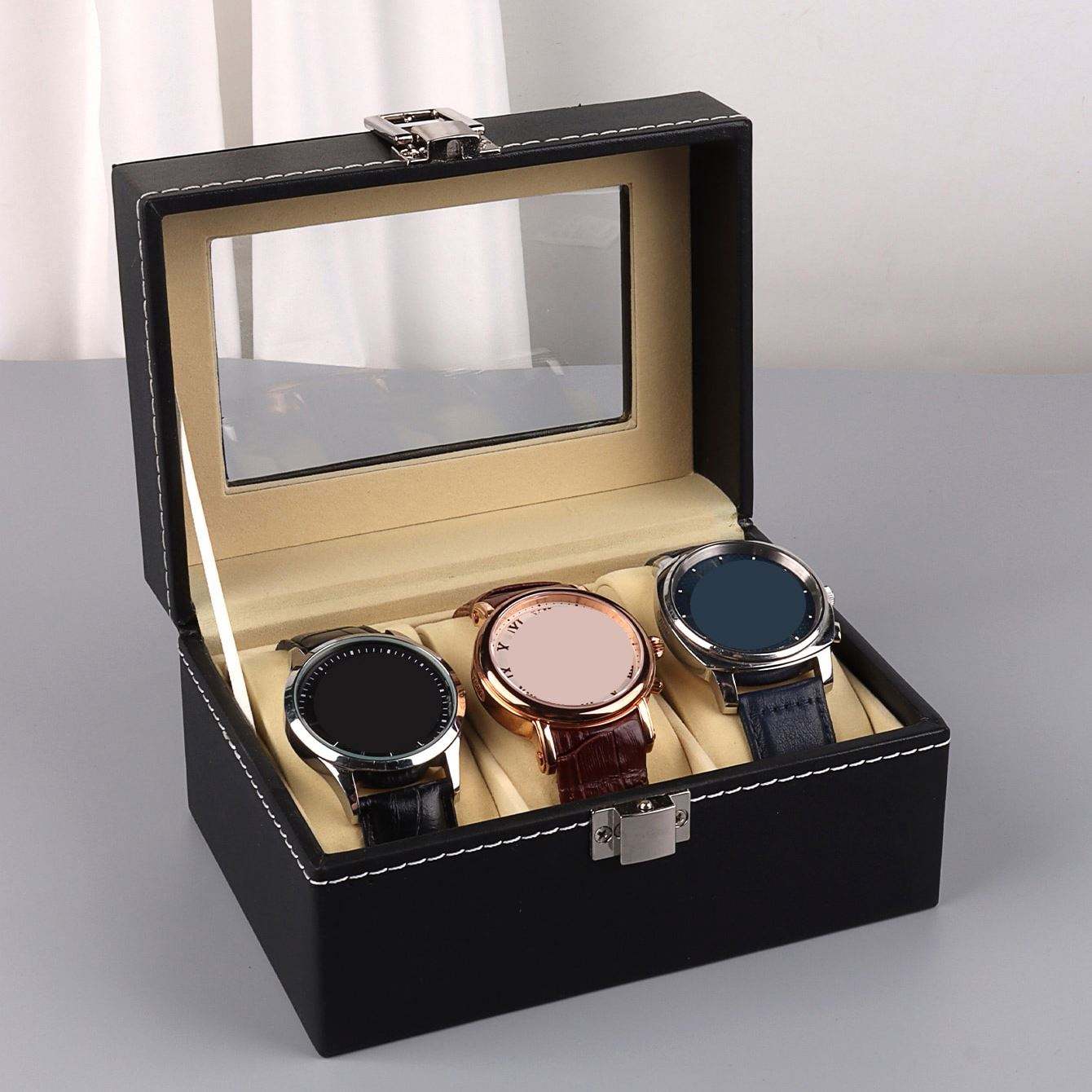 XINGYUE In Stock Classic High Quality Watches Box Black PU Faux Leather 3 Slots Watch Watch Storage Box - Image 5
