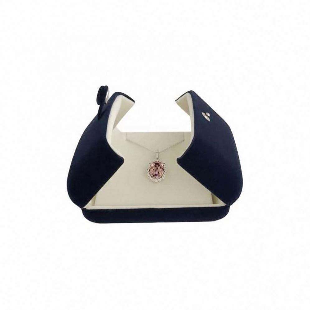 Double Layer Fine Material Modern Elegant Double Function Navy Blue Velvet Pendant Earrings Necklace Gift Box - 图片 2